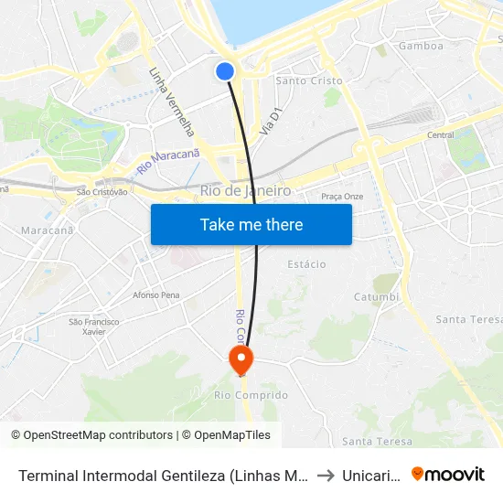 Terminal Intermodal Gentileza (Linhas Municipais) to Unicarioca map