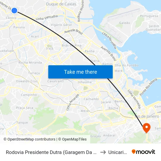 Rodovia Presidente Dutra (Garagem Da Flores) to Unicarioca map