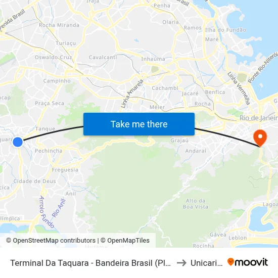 Terminal Da Taquara - Bandeira Brasil (Plataforma A) to Unicarioca map