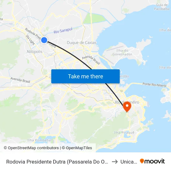 Rodovia Presidente Dutra (Passarela Do Oásis/Coelho Da Rocha) to Unicarioca map