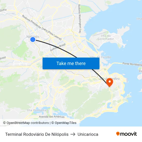 Terminal Rodoviário De Nilópolis to Unicarioca map