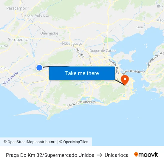 Praça Do Km 32/Supermercado Unidos to Unicarioca map