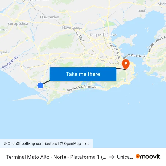 Terminal Mato Alto - Norte - Plataforma 1 (Linhas 853, 872 E 883) to Unicarioca map