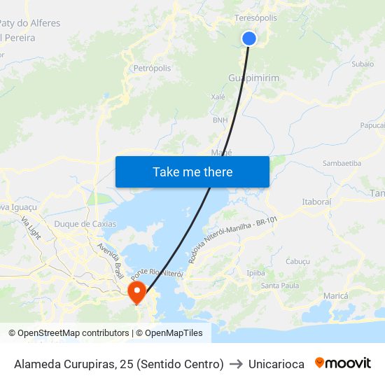 Alameda Curupiras, 25 (Sentido Centro) to Unicarioca map