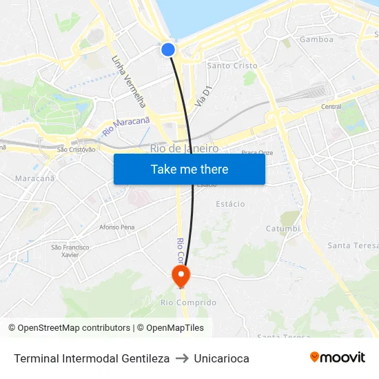 Terminal Intermodal Gentileza to Unicarioca map