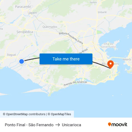 Ponto Final - São Fernando to Unicarioca map