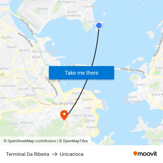 Terminal Da Ribeira to Unicarioca map