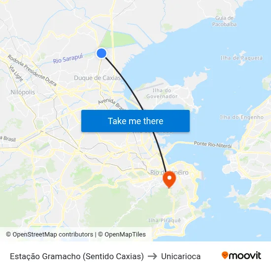 Estação Gramacho (Sentido Caxias) to Unicarioca map