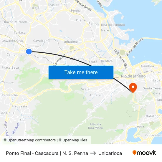 Ponto Final - Cascadura | N. S. Penha to Unicarioca map
