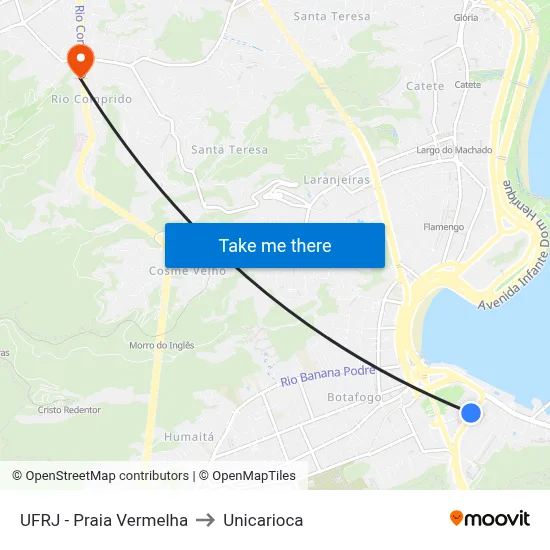 UFRJ - Praia Vermelha to Unicarioca map