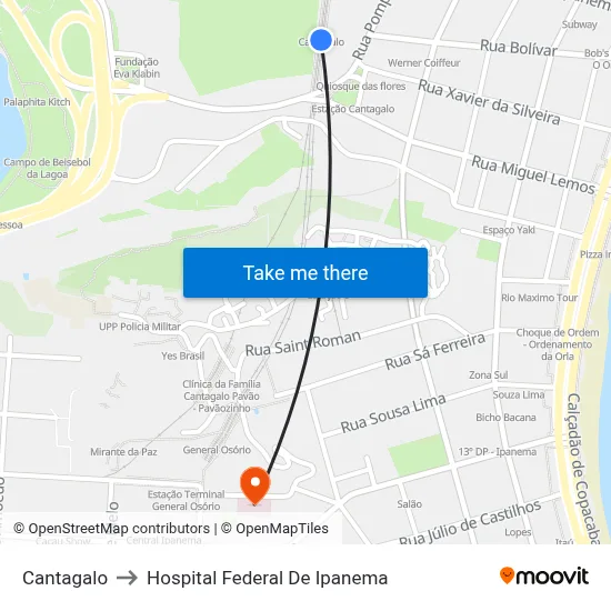 Cantagalo to Hospital Federal De Ipanema map
