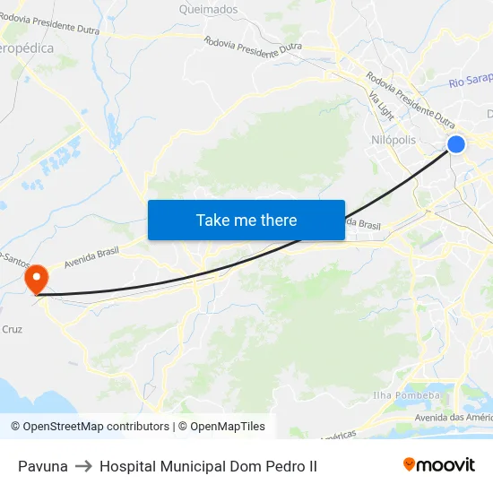 Pavuna to Hospital Municipal Dom Pedro II map