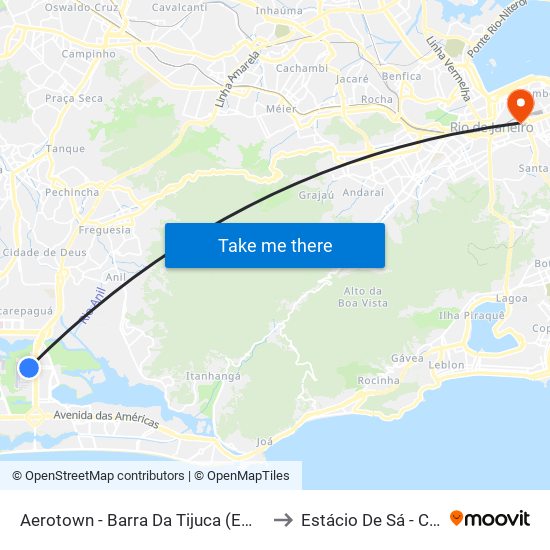 Aerotown - Barra Da Tijuca (Embarque E Desembarque - 1001) to Estácio De Sá - Campus Praça Onze map