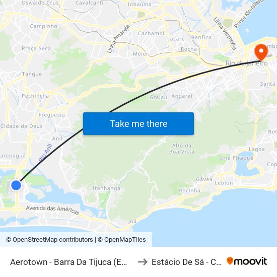 Aerotown - Barra Da Tijuca (Embarque E Desembarque - 1001) to Estácio De Sá - Campus Praça Onze map