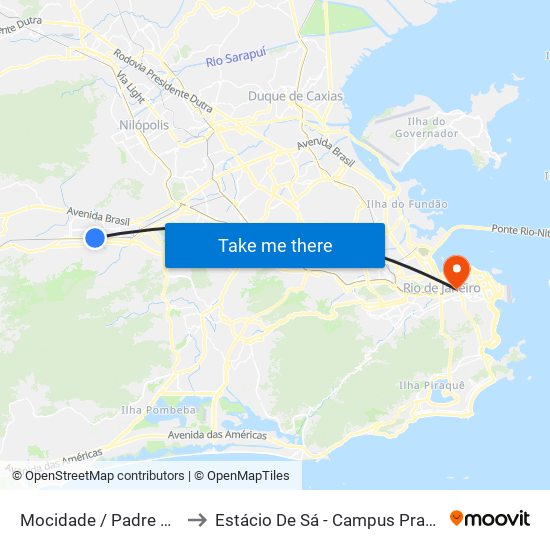 Mocidade / Padre Miguel to Estácio De Sá - Campus Praça Onze map