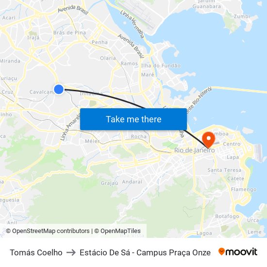 Tomás Coelho to Estácio De Sá - Campus Praça Onze map