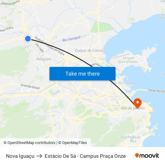 Nova Iguaçu to Estácio De Sá - Campus Praça Onze map