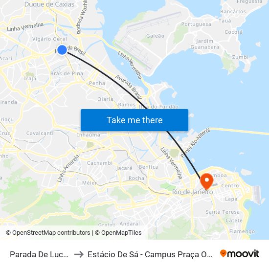 Parada De Lucas to Estácio De Sá - Campus Praça Onze map