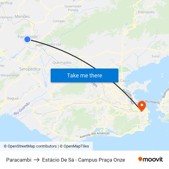 Paracambi to Estácio De Sá - Campus Praça Onze map