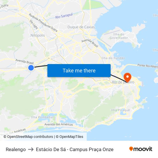 Realengo to Estácio De Sá - Campus Praça Onze map