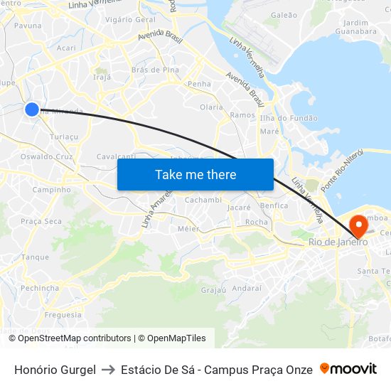 Honório Gurgel to Estácio De Sá - Campus Praça Onze map