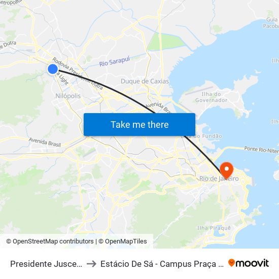 Presidente Juscelino to Estácio De Sá - Campus Praça Onze map