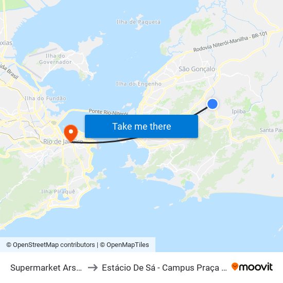 Supermarket Arsenal to Estácio De Sá - Campus Praça Onze map