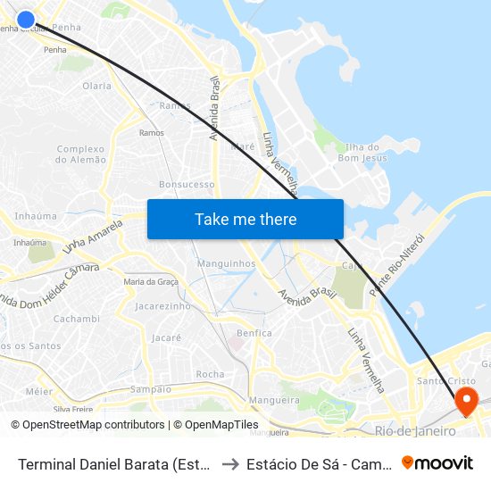 Terminal Daniel Barata (Estação Penha Circular) to Estácio De Sá - Campus Praça Onze map