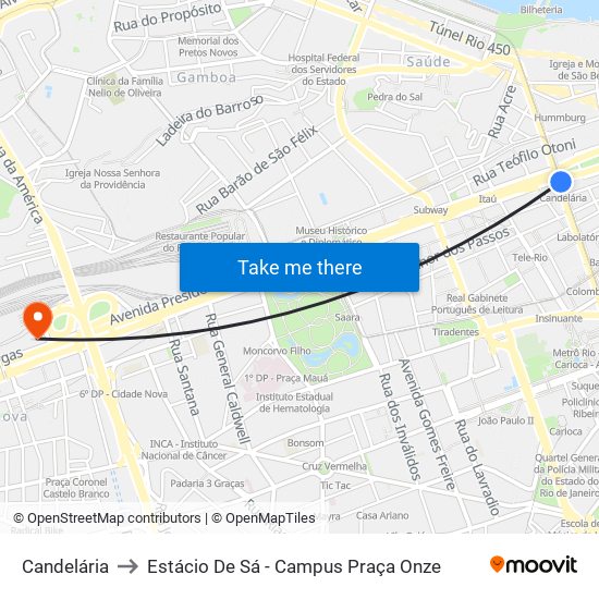Candelária to Estácio De Sá - Campus Praça Onze map