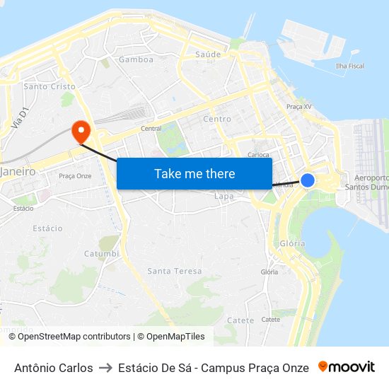 Antônio Carlos to Estácio De Sá - Campus Praça Onze map