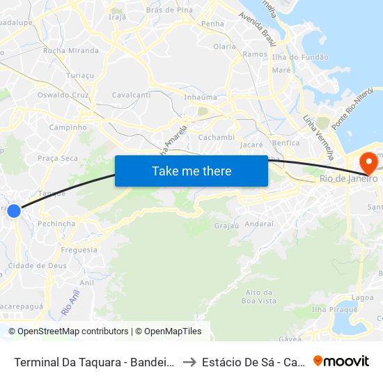 Terminal Da Taquara - Bandeira Brasil (Linhas Externas) to Estácio De Sá - Campus Praça Onze map