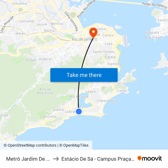 Metrô Jardim De Alah to Estácio De Sá - Campus Praça Onze map