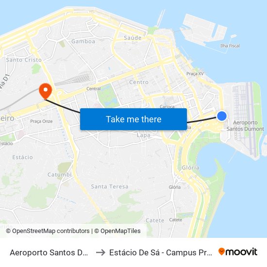 Aeroporto Santos Dumont ✈ to Estácio De Sá - Campus Praça Onze map