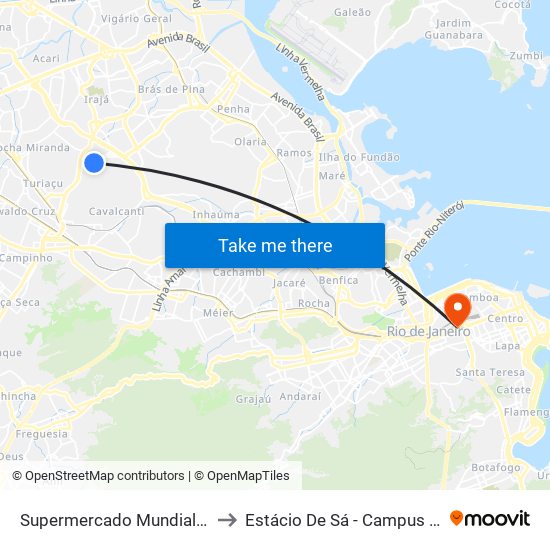 Supermercado Mundial - Vaz Lobo to Estácio De Sá - Campus Praça Onze map