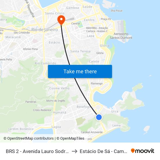 BRS 2 - Avenida Lauro Sodre | Shopping Rio Sul to Estácio De Sá - Campus Praça Onze map