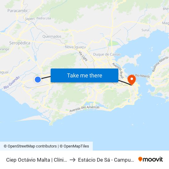 Ciep Octávio Malta | Clínica Da Família to Estácio De Sá - Campus Praça Onze map