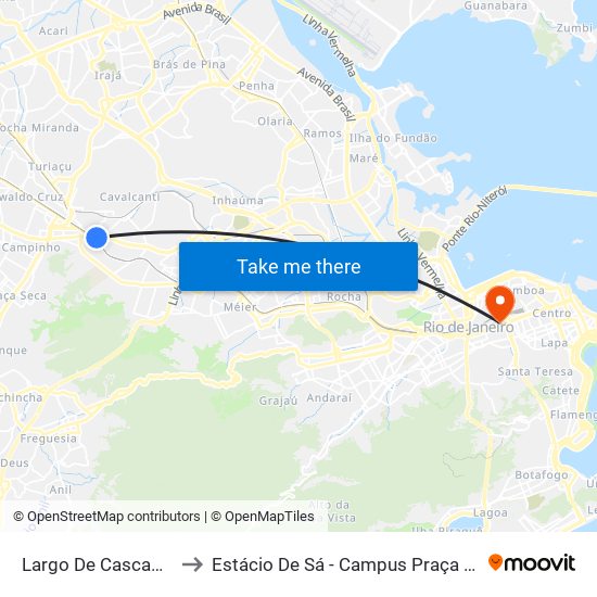 Largo De Cascadura to Estácio De Sá - Campus Praça Onze map