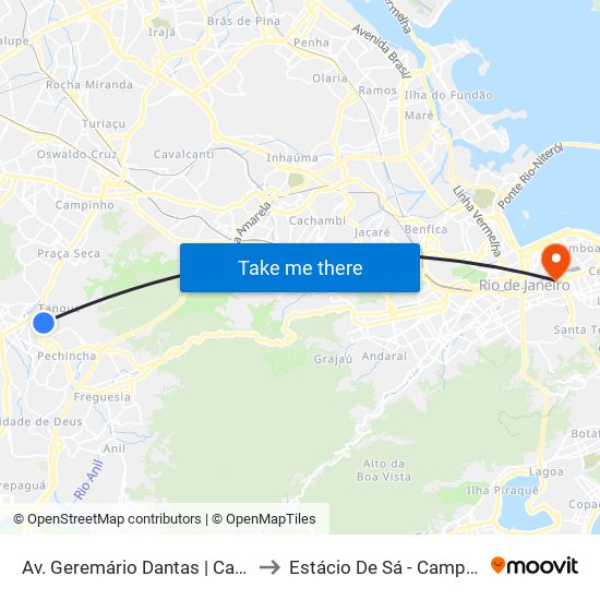 Av. Geremário Dantas | Cartório Do Tanque to Estácio De Sá - Campus Praça Onze map