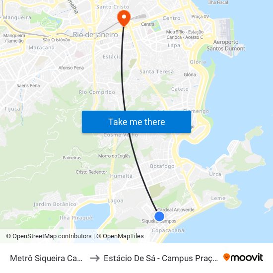 Metrô Siqueira Campos to Estácio De Sá - Campus Praça Onze map