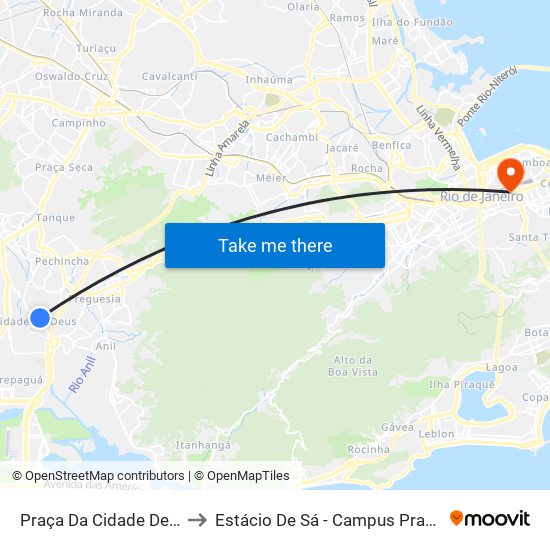 Praça Da Cidade De Deus to Estácio De Sá - Campus Praça Onze map