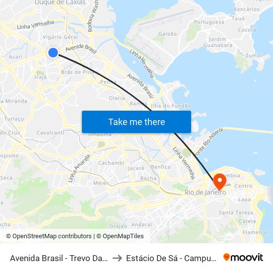 Avenida Brasil - Trevo Das Margaridas to Estácio De Sá - Campus Praça Onze map
