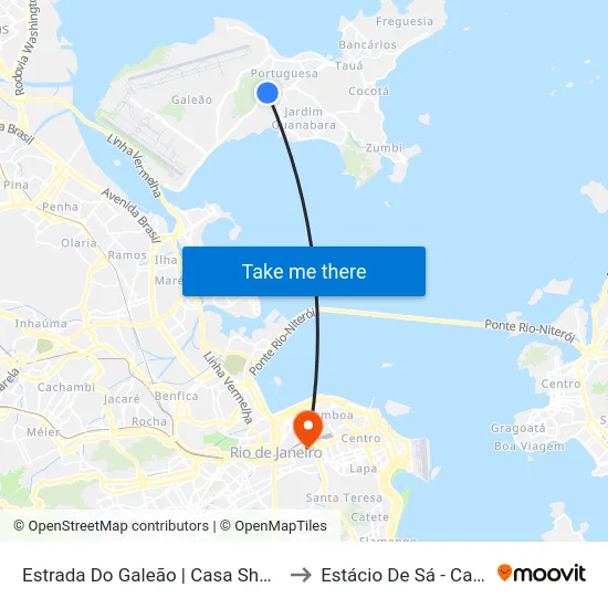 Estrada Do Galeão | Casa Show (L. Vermelha/Av. Brasil) to Estácio De Sá - Campus Praça Onze map