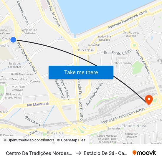 Centro De Tradições Nordestinas - Entrada Sul / Sbt to Estácio De Sá - Campus Praça Onze map