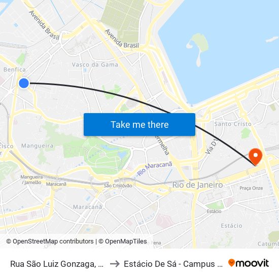 Rua São Luiz Gonzaga, 2066-2122 to Estácio De Sá - Campus Praça Onze map