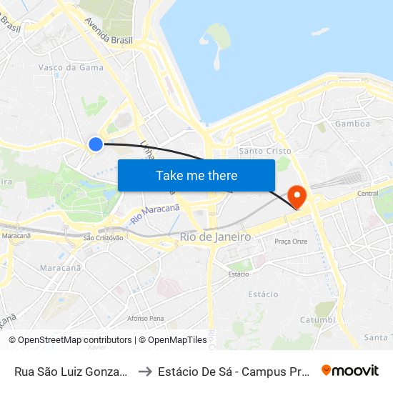 Rua São Luiz Gonzaga, 118 to Estácio De Sá - Campus Praça Onze map