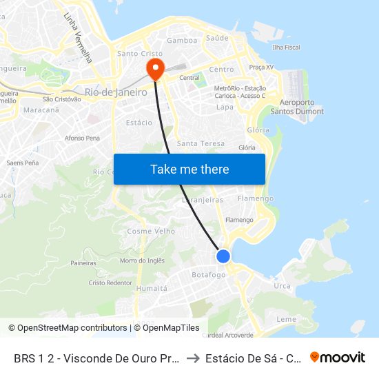 BRS 1 2 - Visconde De Ouro Preto | Botafogo Praia Shopping to Estácio De Sá - Campus Praça Onze map