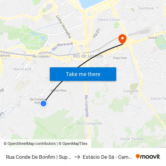 Rua Conde De Bonfim, 22 to Estácio De Sá - Campus Praça Onze map