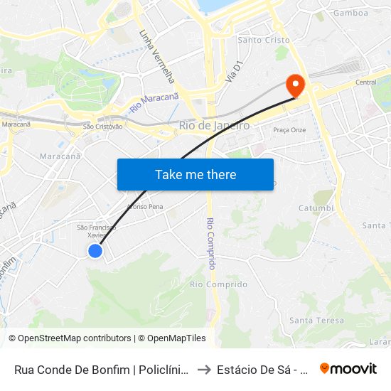 Rua Conde De Bonfim | Policlínica Naval Nossa Senhora Da Glória to Estácio De Sá - Campus Praça Onze map