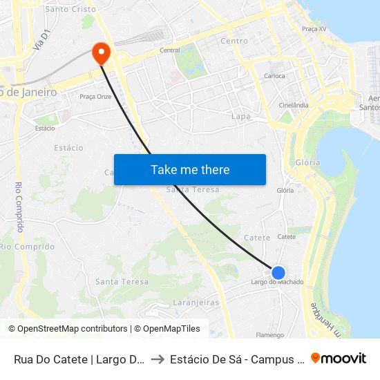 Rua Do Catete | Largo Do Machado to Estácio De Sá - Campus Praça Onze map