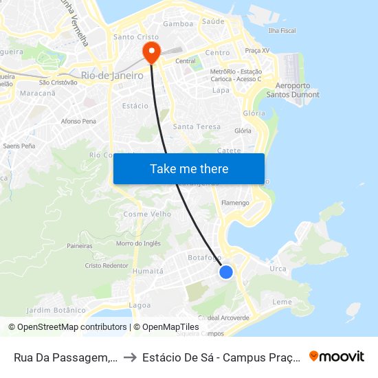 Rua Da Passagem, 155 to Estácio De Sá - Campus Praça Onze map